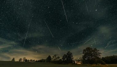 deszcz meteorów Leonidów na nocnym niebie.