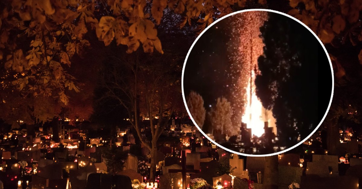 Znicz eksplodował na cmentarzu w Koninie. "Słup ognia poszedł w górę" [WIDEO] - Onet