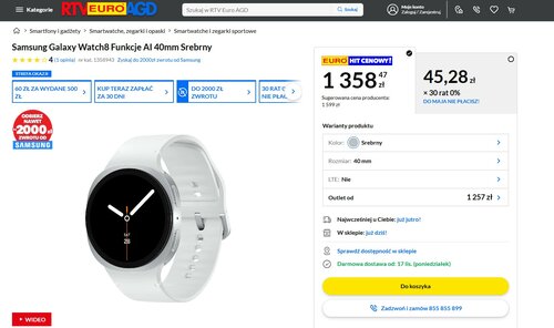 Samsung Galaxy Watch8 w promocji sklepu RTV EURO AGD