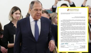 Siergiej Ławrow, minister spraw zagranicznych Rosji, obok niego widoczny fragment listu.