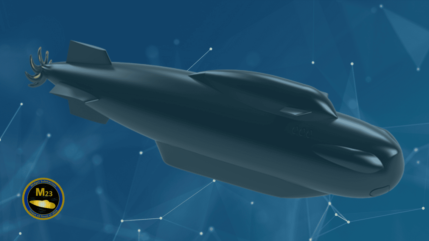 Wizualizacja miniaturowego okrętu podwodnego oferowanego przez włoskie przedsiębiorstwo M23 s.r.l.