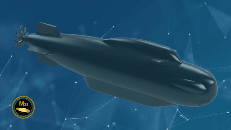 Wizualizacja miniaturowego okrętu podwodnego oferowanego przez włoskie przedsiębiorstwo M23 s.r.l.