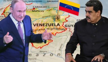 Po lewej prezydent Rosji Władimir Putin w Moskwie, 23 października 2025 r. Po prawej prezydent Wenezueli Nicolas Maduro w Caracas w Wenezueli, 24 stycznia 2023 r. W tle grafika przedstawiająca m.in. mapę Wenezueli razem z flagą kraju