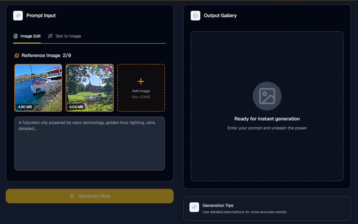 Interfejs Nano Banana Ai