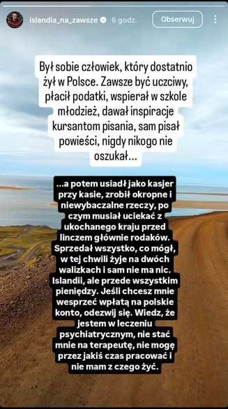 Oświadczenie Jarosława Czechowicza na Instagramie