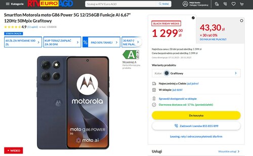 Motorola moto G86 Power w promocji sklepu RTV EURO AGD