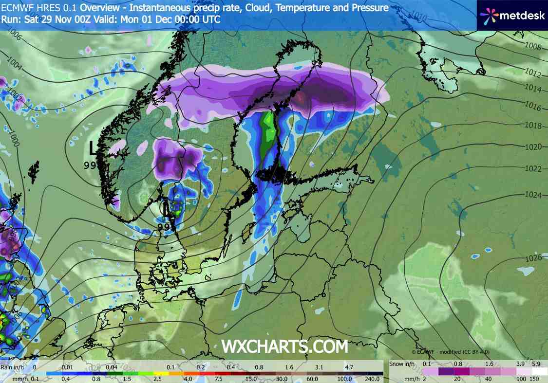 silne śnieżyce w wyliczeniach