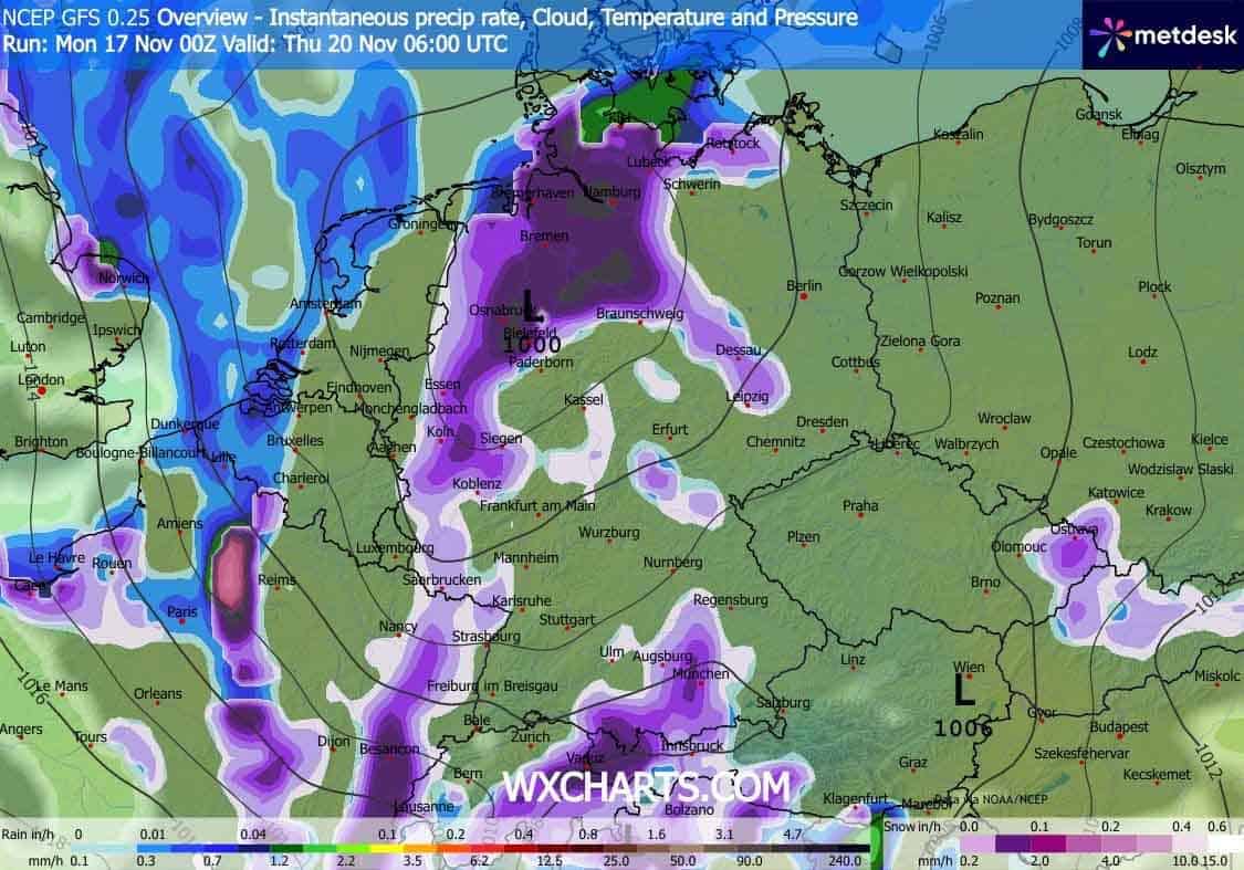 Silna śnieżyca na zachód od Polski