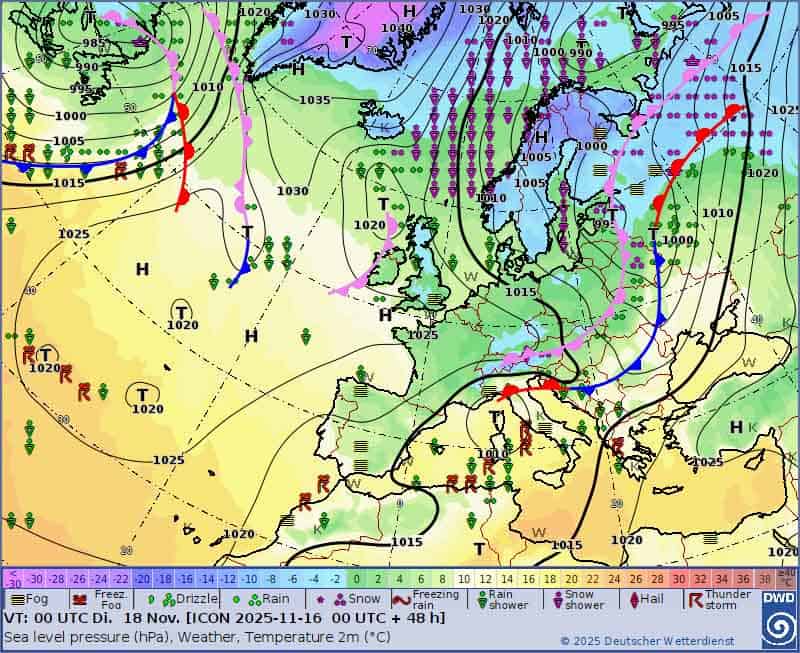 Sytuacja synoptyczna na 18 listopada. Dlaczego w regionie przechodzi śnieżyca