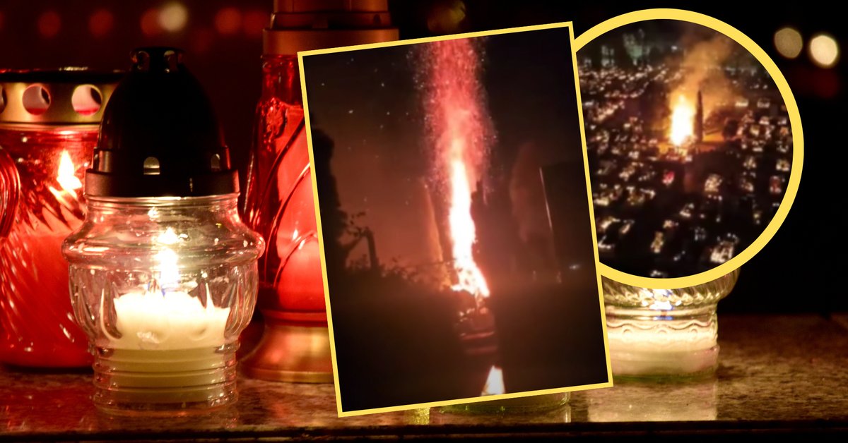 Jeden ze zniczy nagle eksplodował. Na cmentarzu w Koninie wybuchł pożar. Jest nagranie - Onet