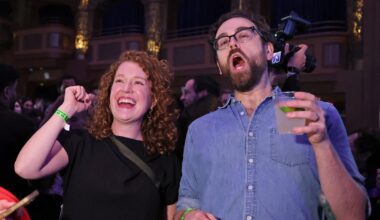 Wieczór wyborczy na Brooklynie, zwolennicy Zohrana Mamdaniego, Nowy Jork, 4 listopada 2025 r.