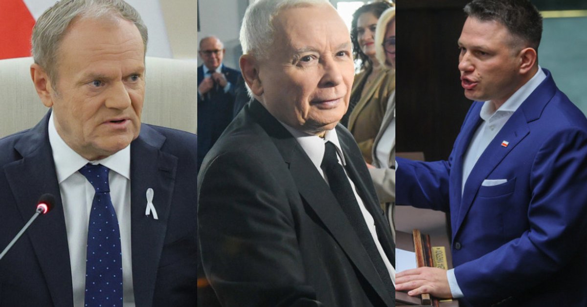 Donald Tusk, Jarosław Kaczyński i Sławomir Mentzen