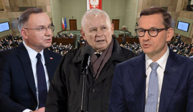 Trzech polityków PiS: Andrzej Duda, Jarosław Kaczyński, Mateusz Morawiecki.