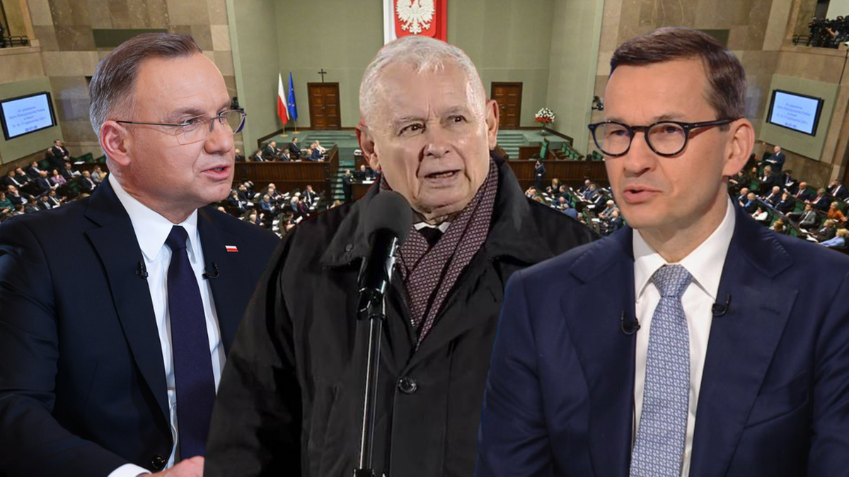 Trzech polityków PiS: Andrzej Duda, Jarosław Kaczyński, Mateusz Morawiecki.