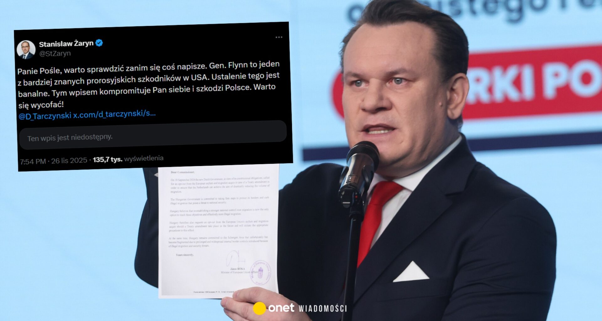 Stanisław Żaryn atakuje Dominika Tarczyńskiego. "Tym wpisem szkodzi Polsce"