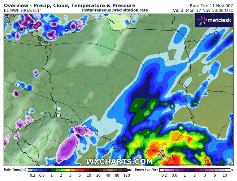 Fronty sprowadzą sporo opadów deszczu i śniegu