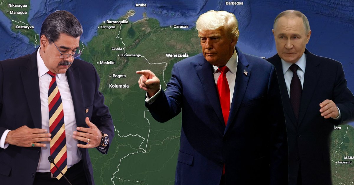 Po lewej prezydent Wenezueli Nicolas Maduro w Caracas w Wenezueli, 1 września 2025 r. W środku prezydent USA Donald Trump w Nowym Jorku, 23 września 2025 r. Po prawej przywódca Rosji Władimir Putin w Moskwie, 5 listopada 2025 r.