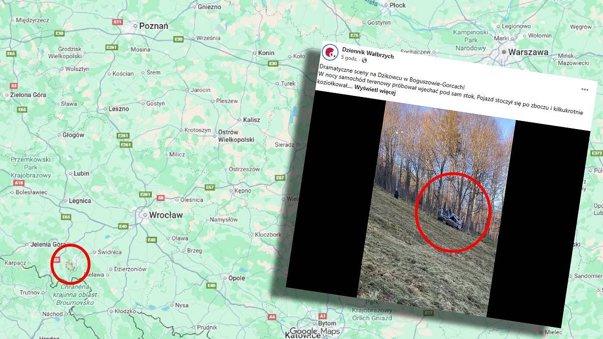 Szok pod Wałbrzychem. Kierowca próbował zdobyć górę samochodem. 'Chciał sprawdzić możliwości auta'