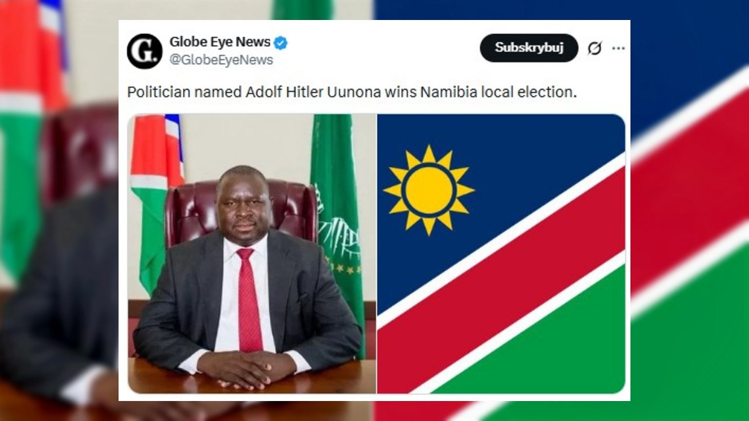 Namibia. Adolf Hitler wygrał w wyborach. Teraz zmienia dane