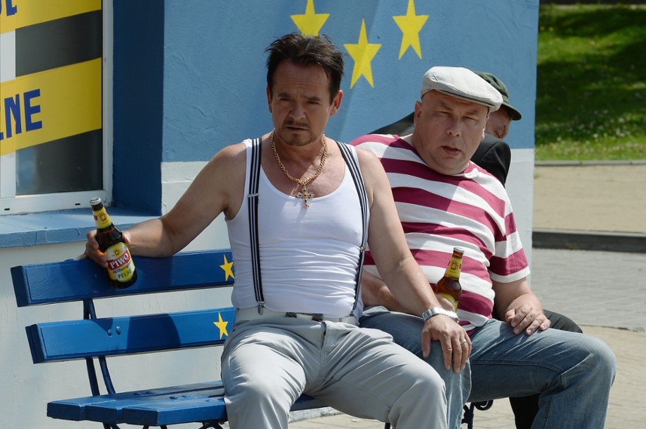 Piotr Pręgowski i Bogdan Kalus na planie "Rancza" (zdj. z 2014 r.) /Ireneusz Sobieszczuk/TVP /PAP