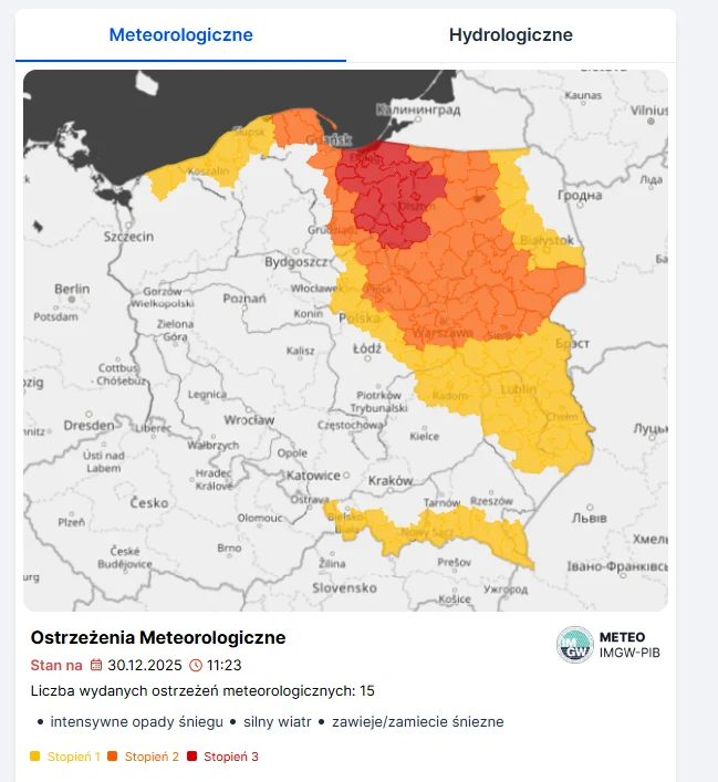 IMGW wydało ostrzeżenia III stopnia