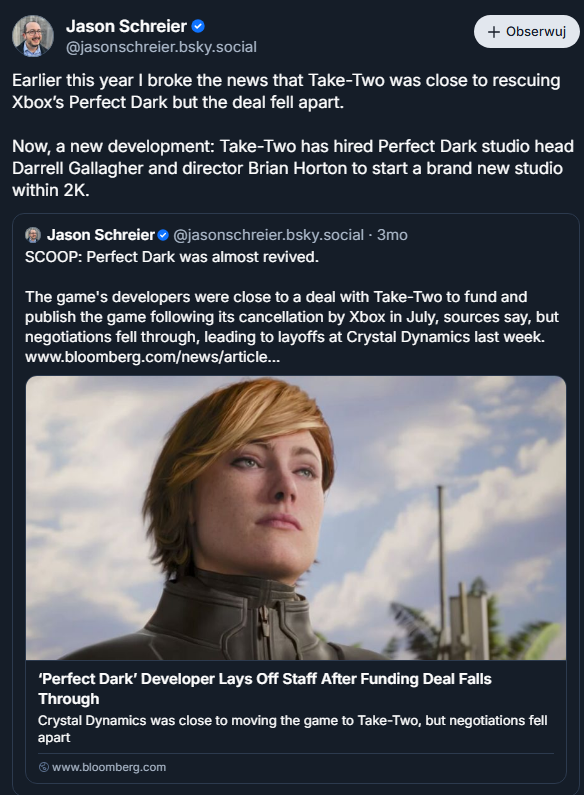 Perfect Dark mogło zostać uratowane przez wydawcę GTA 6. Teraz wydawca przenosi twórców do siebie