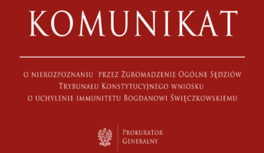 Komunikat o nierozpoznaniu przez Zgromadzenie Ogólne Sędziów Trybunału Konstytucyjnego wniosku o uchylenie immunitetu Bogdanowi Święczkowskiemu - Prokuratura Krajowa