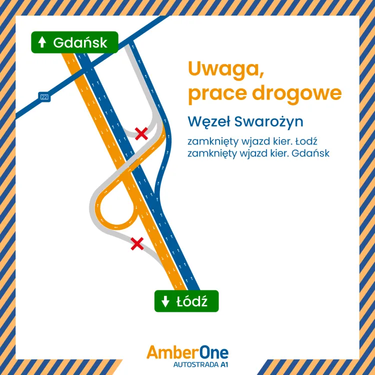 Zamknięte zostaną wjazdy na węzeł zarówno od strony Łodzi, jak i Gdańska.