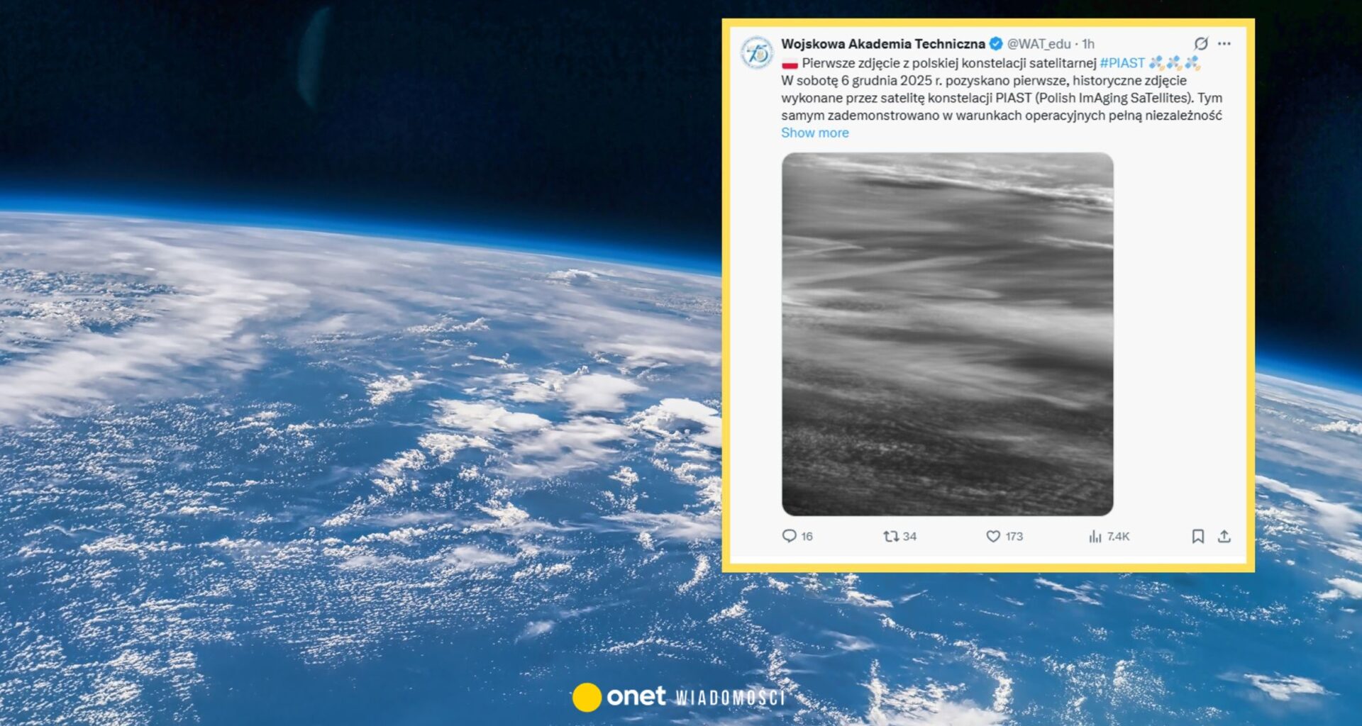 Polski satelita misji PIAST wykonał pierwsze zdjęcia. "Historyczne"