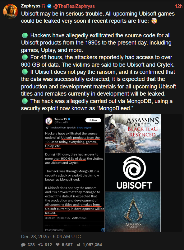 Ubisoft z ogromnymi problemami?! Miało dojść do wycieku prawie 1 TB danych, w tym z AC Black Flag Resynced