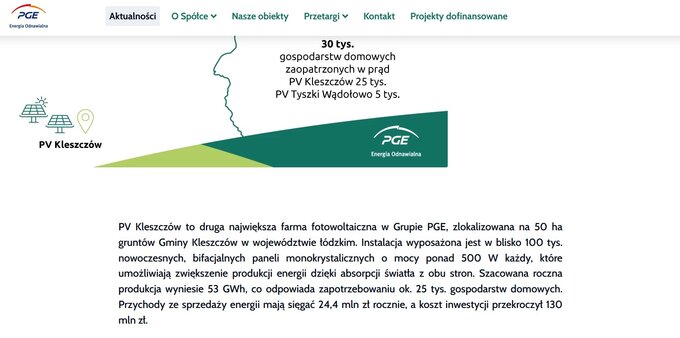 Zrzut ze strony PGE