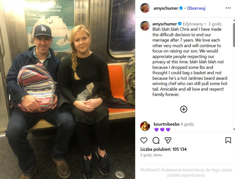 Amy Schumer potwierdza rozstanie z mężem