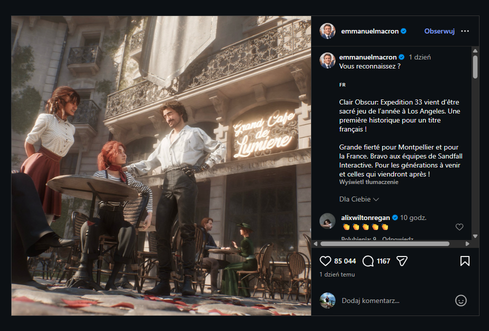 Clair Obscur Expedition 33 to dla Francji jak Wiedźmin 3 dla Polski. Prezydent Macron gratuluje po TGA 2025
