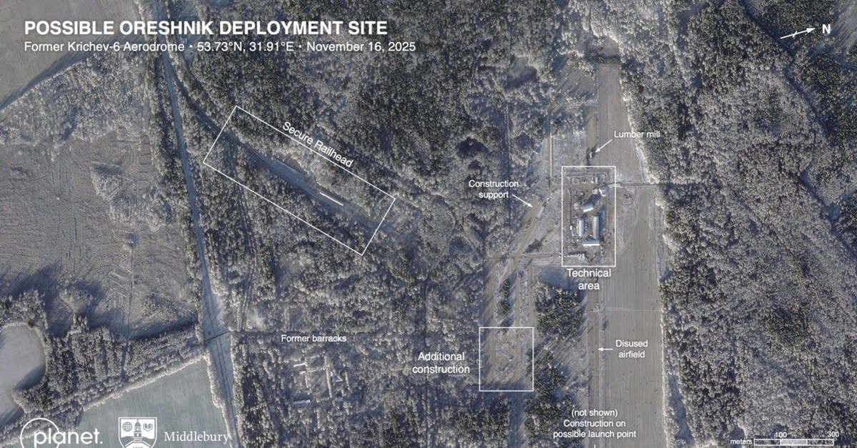 Zdjęcia satelitarne wskazały możliwą lokalizację Oriesznika na Białorusi (zdj.Decker Eveleth/X)
