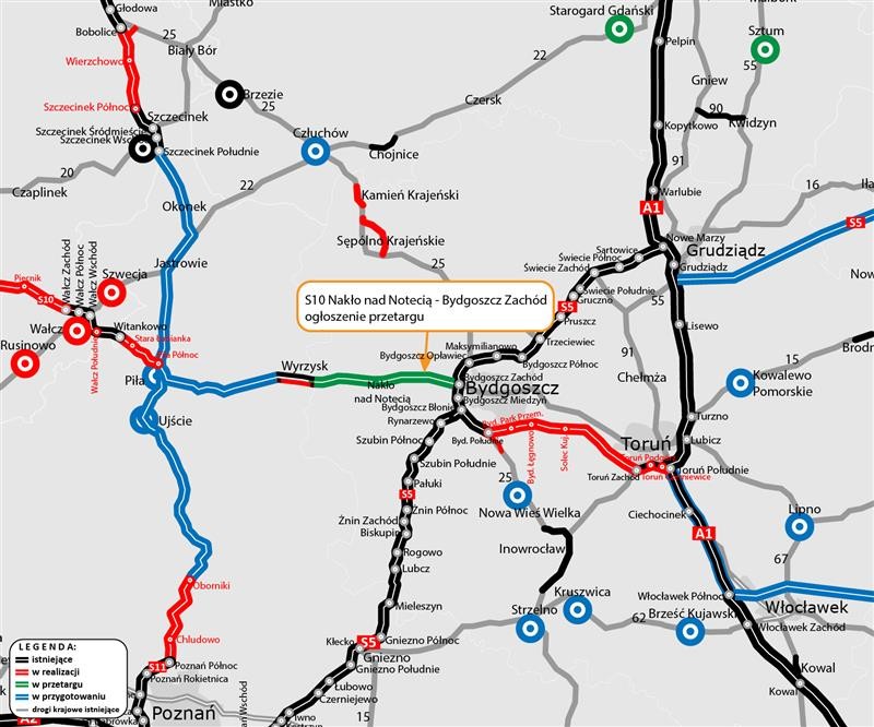 S10 Nakło nad Notecią - Bydgoszcz Zachód - mapa