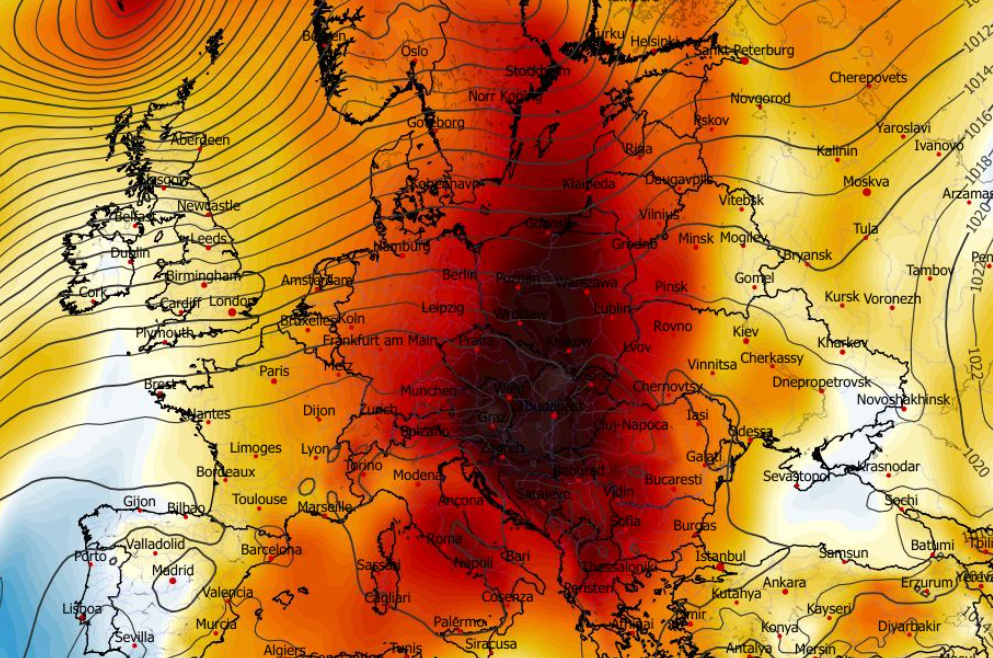 Anomalia temperatury na poziomie ciśnienia 850 hPa 10.12