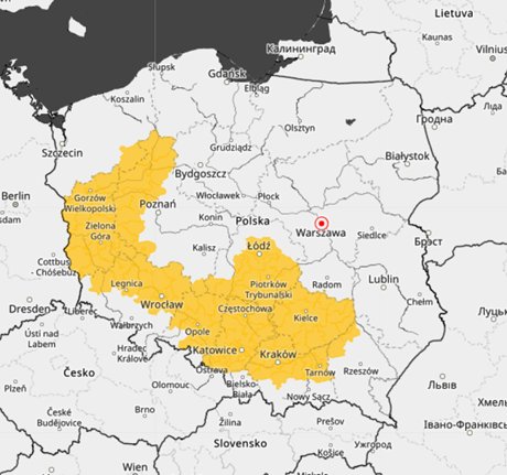 Ostrzeżenia obowiązują w części zachodniej, północnej oraz środkowej Polski