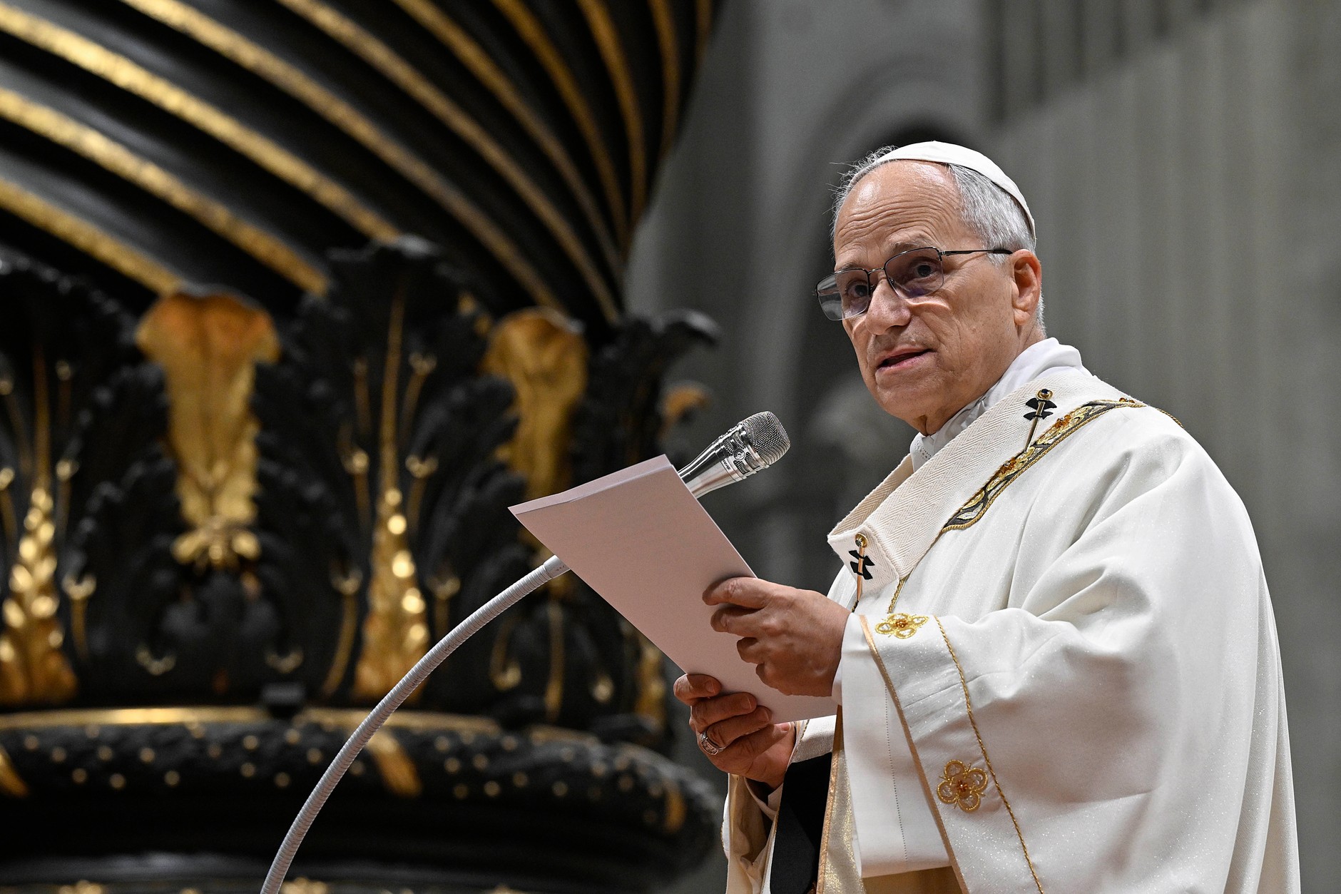 Papież Leon XIV w Bazylice św. Piotra w Watykanie, 12 grudnia 2025 r.