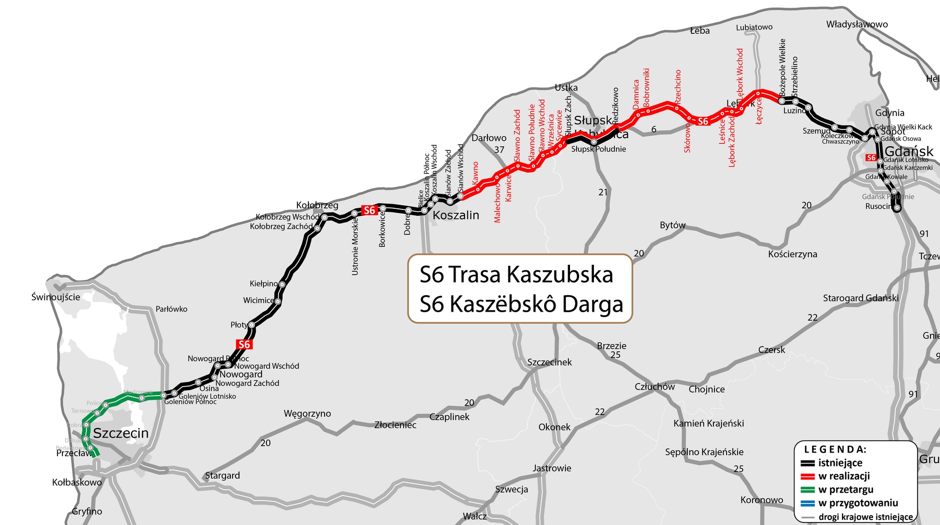 Droga S6 - postęp pracy 21.03.2025 r.