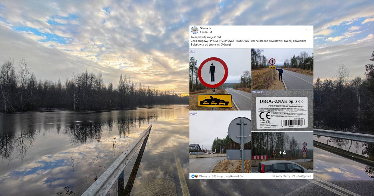 Obwodnica Bolesławia pod wodą. Znak przeprawy promowej zaskoczył kierowców