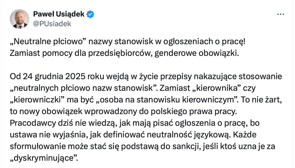 Wpis opublikowany 21 października 2025 r. na X zyskał ponad 26 tys. wyświetleń (stan na 10 grudnia 2025 r.).