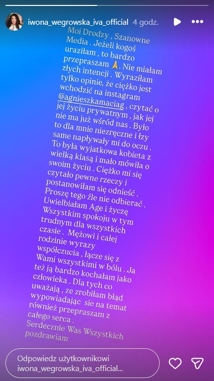 Screen z instagramowej relacji Iwony Węgrowskiej