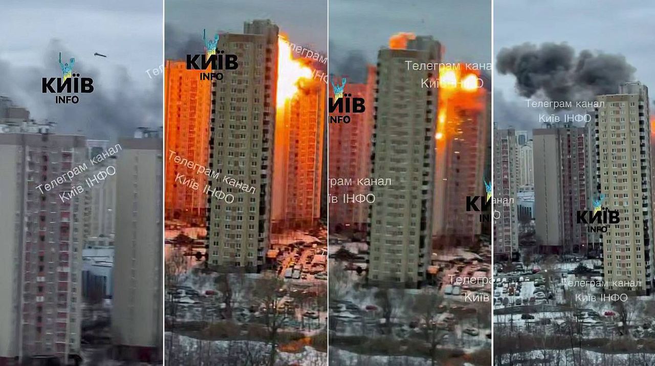 Ostrzał rakietowy trwa. Budynki w Kijowie płoną od rana