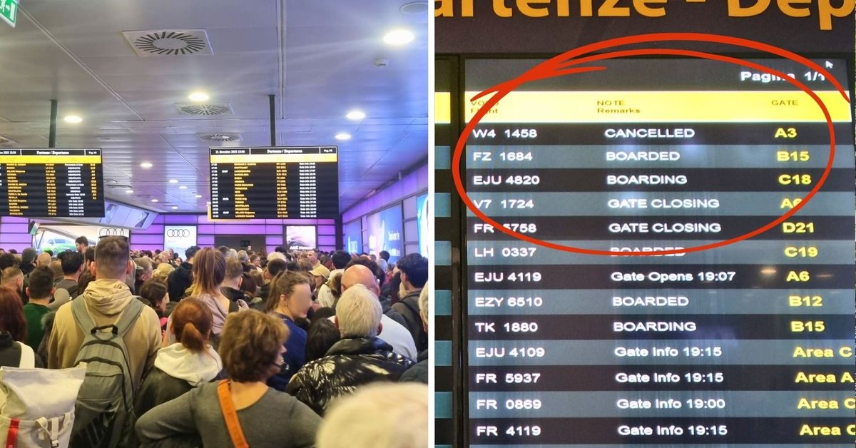 Informacja na tablicy o odwołanym połączeniu do Warszawy (W4 1458)