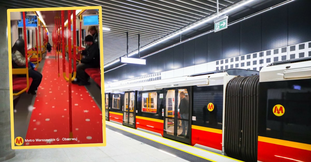 Świąteczny skład metra w Warszawie już w naprawie. Dzień po uruchomieniu