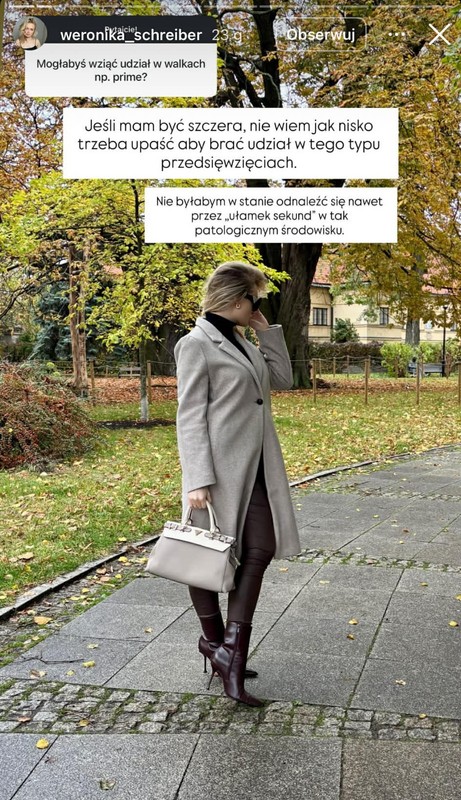 Kadr z relacji na Instagramie Weroniki Schreiber