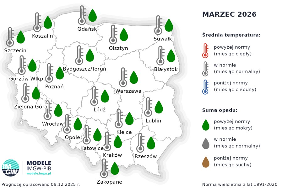 Marzec przyniesie dużo więcej opadów, ale temperatura pozostanie umiarkowana