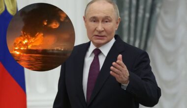 Władimir Putin i płonący rosyjski tankowiec