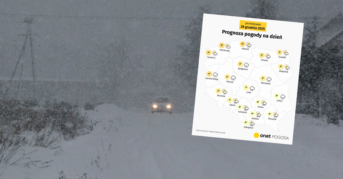 Zimowa pogoda ze śniegiem wtargnie dziś do Polski. Możliwe są nawet burze