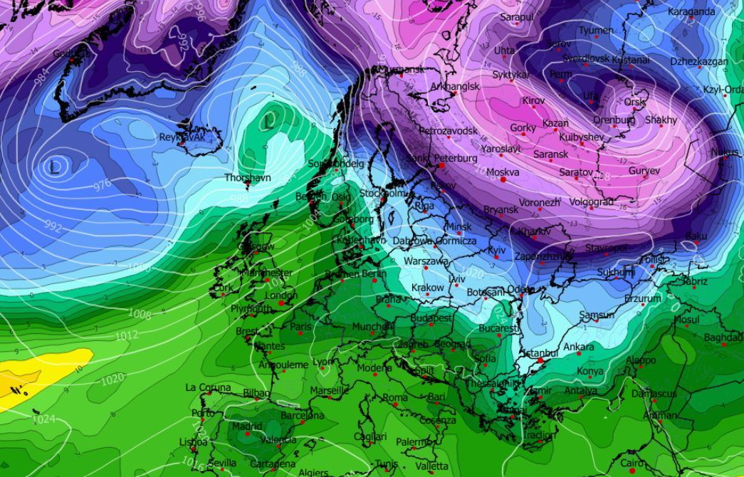 Temperatura na poziomie 850 hPa i MSLP (hPa) 14.12
